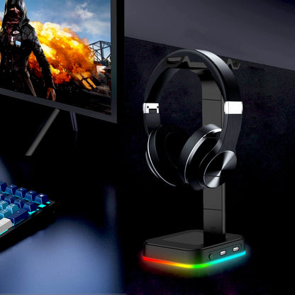 Plug and Play Headset Support Stand Game Headset USB Game Headset Solid Alloy Bracket Hanger RGB Backlight Headphone Holder