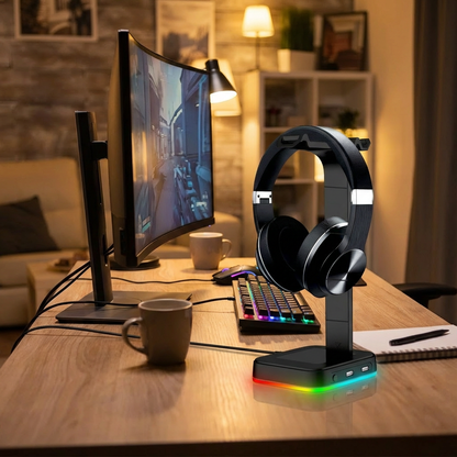 Plug and Play Headset Support Stand Game Headset USB Game Headset Solid Alloy Bracket Hanger RGB Backlight Headphone Holder